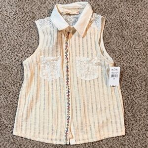 Miss Me Kids Cream Sleeveless Button Down Shirt